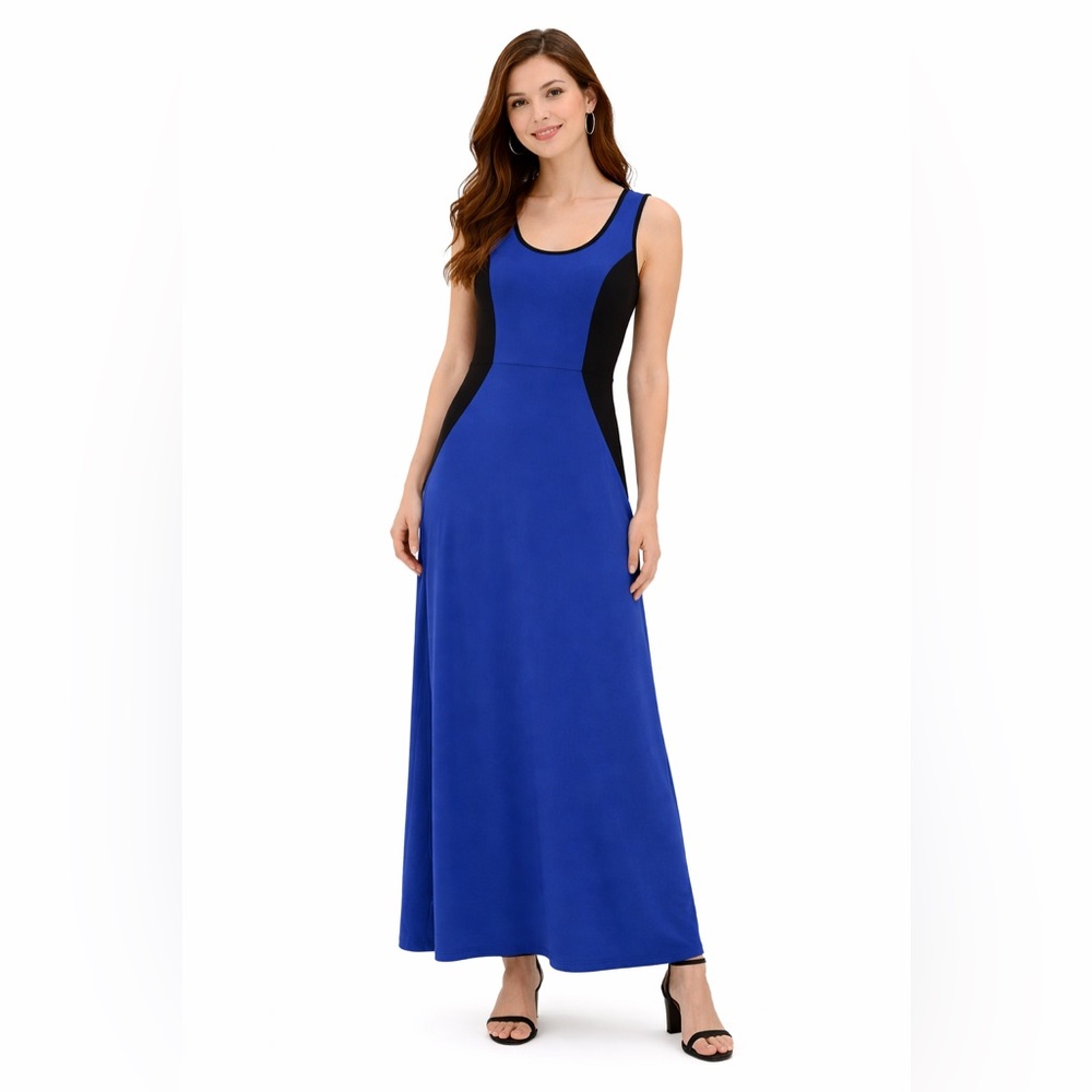 DONNA RICCO New York Dress Royal Blue/Black Maxi Sleeveless Size US 8